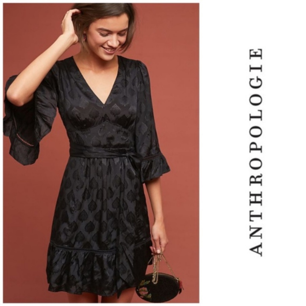 Anthropologie Maeve Christine Black Belted Dress 16 NWT